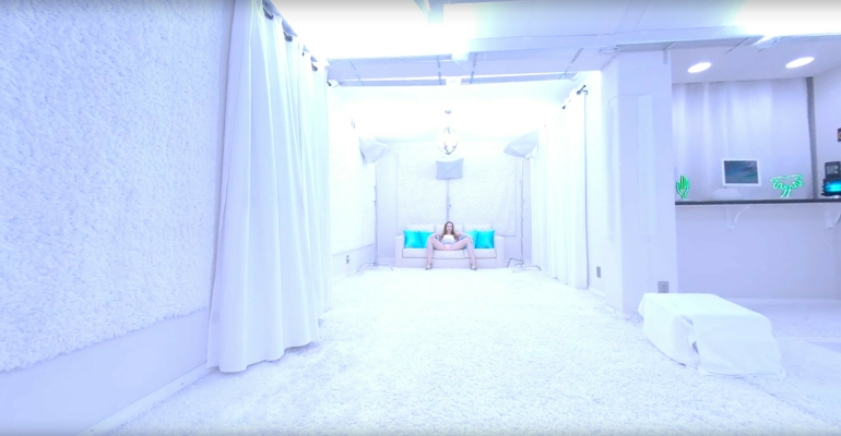 Beautiful Teen Brunette Strips For You in The White Studio - Image 1